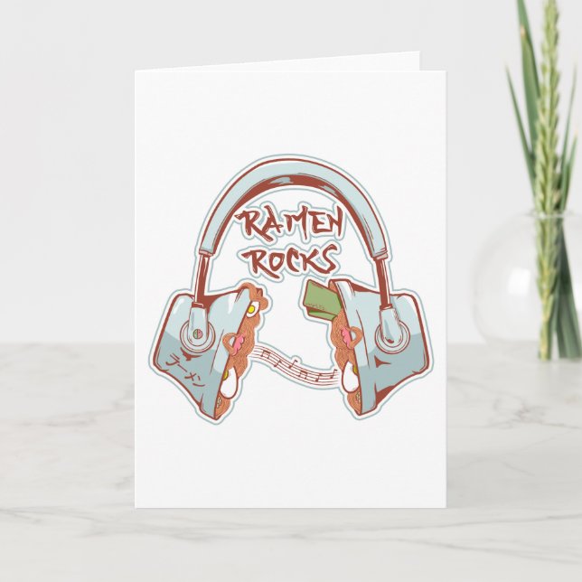 Ramen noodles rock funny headphones card (Front)