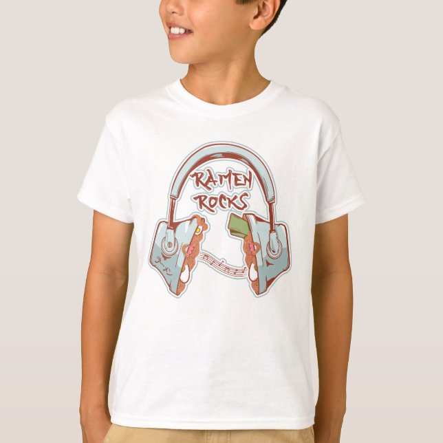 Ramen noodles rock funny headphones T-Shirt (Front)