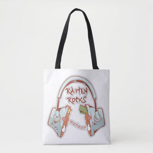 Ramen noodles rock funny headphones tote bag