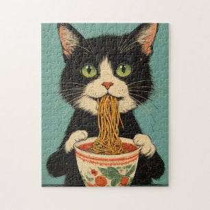 RAMEN NOODLES TUXEDO CAT JIGSAW PUZZLE
