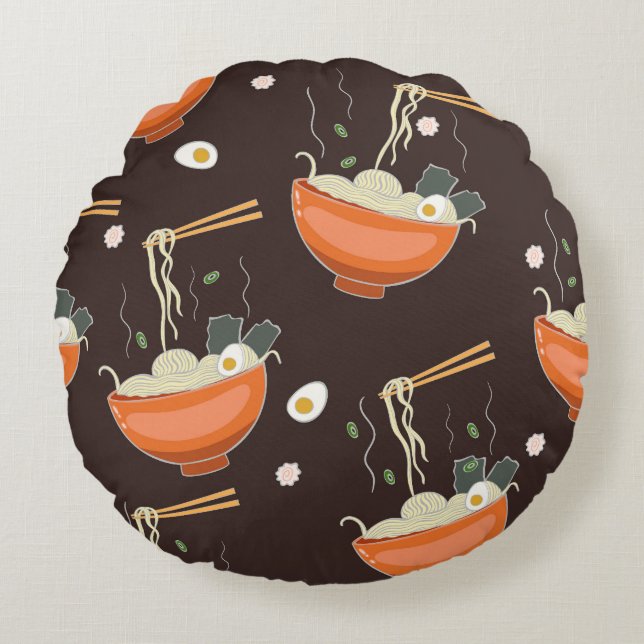Ramen Noodles: Vintage Graphics Round Pillow (Front)
