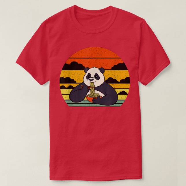 Ramen Panda Eating Noodles Funny Cute Anime Noodle T-Shirt (Design Front)