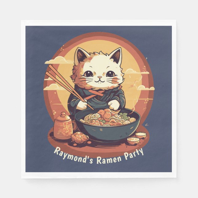 Ramen Party Boy's Birthday with Anime Cat Napkins (Front)