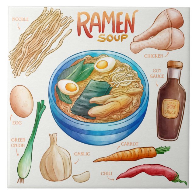 Ramen Recipe Ceramic Tile (Front)
