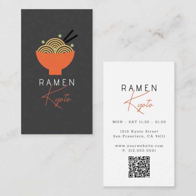 Ramen Restaurant Gray QR Code Business Card (Front/Back)