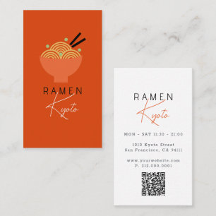 Ramen Restaurant Red QR Code Business Card