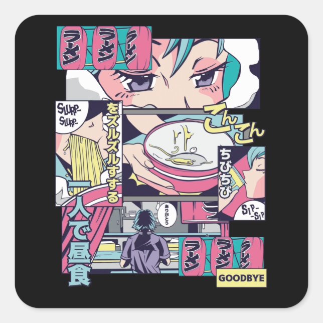 RAMEN SHOP ANIME SQUARE STICKER (Front)