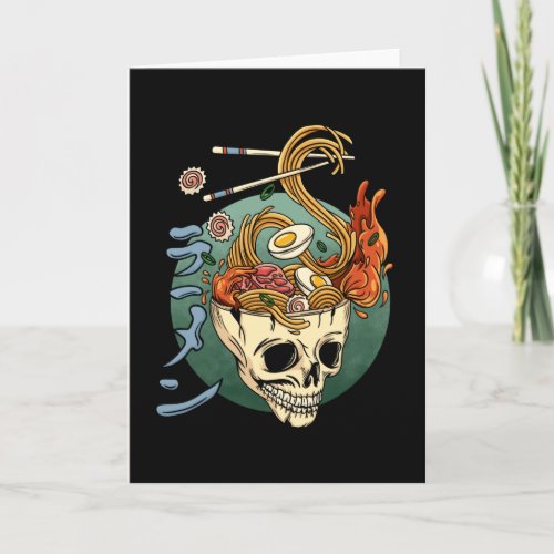 Ramen Skull Japanese Noodle Skull Anime Great Wave Card