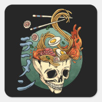 Ramen Skull Japanese Noodle Skull Anime Great Wave Square Sticker