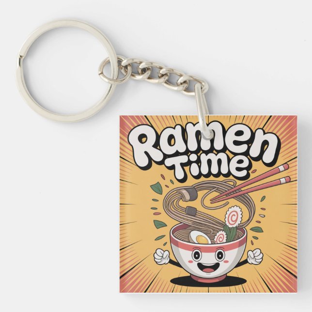 Ramen Time – Cute Cartoon Ramen Bowl Keychain (Front)