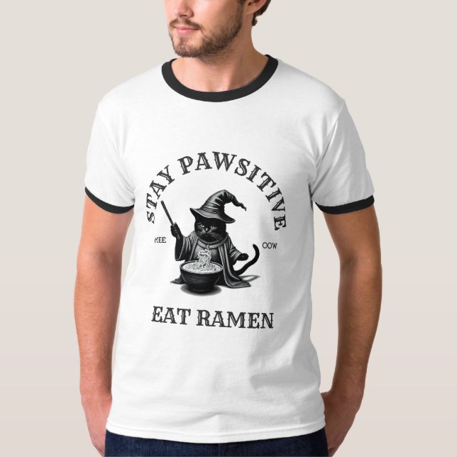 Ramen Wizard Cat – Magical Foodie Anime Art T-Shirt (Front)