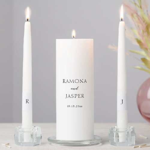 Ramona Black and White Minimal Elegant Wedding Unity Candle Set