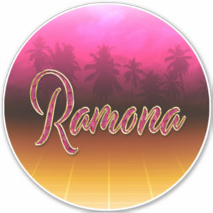 Ramona first name label golden pink stickers