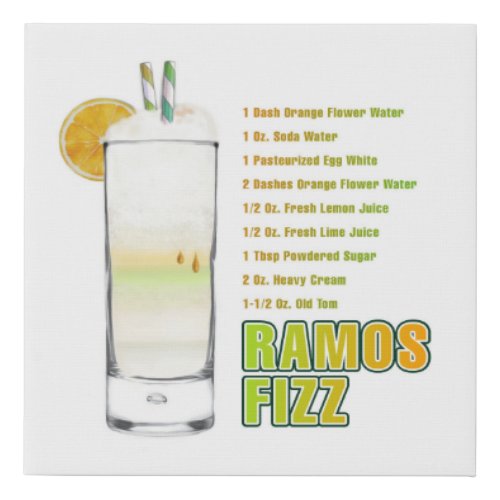 Ramos Gin Fizz Cocktail Recipe Art 10x10 Faux Canvas Print
