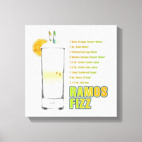 Ramos Gin Fizz Cocktail Recipe Art 12x12 Canvas Print