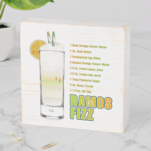 Ramos Gin Fizz Cocktail Recipe Art 6"x6" Wooden Box Sign