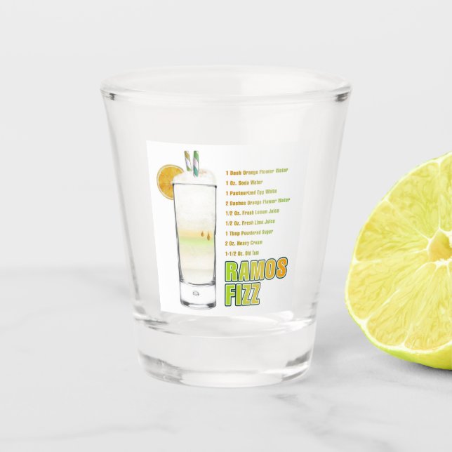 Ramos Gin Fizz Cocktail Recipe Art Shot Glass (Front)