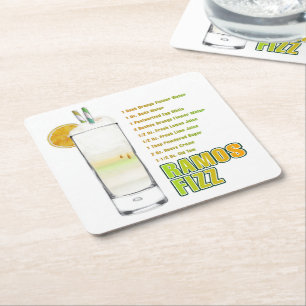 Ramos Gin Fizz Cocktail Recipe Art Square Paper Coaster