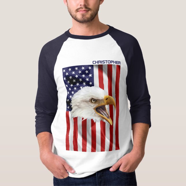 Rampant American Eagle, The USA Flag, Patriotic T-Shirt (Front)