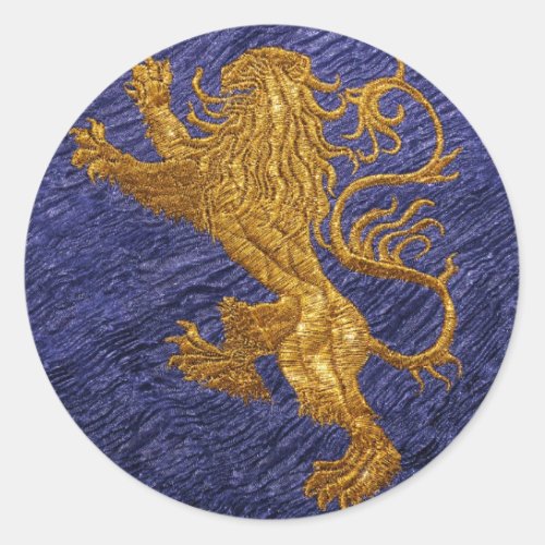 Rampant Lion _ gold on blue Classic Round Sticker