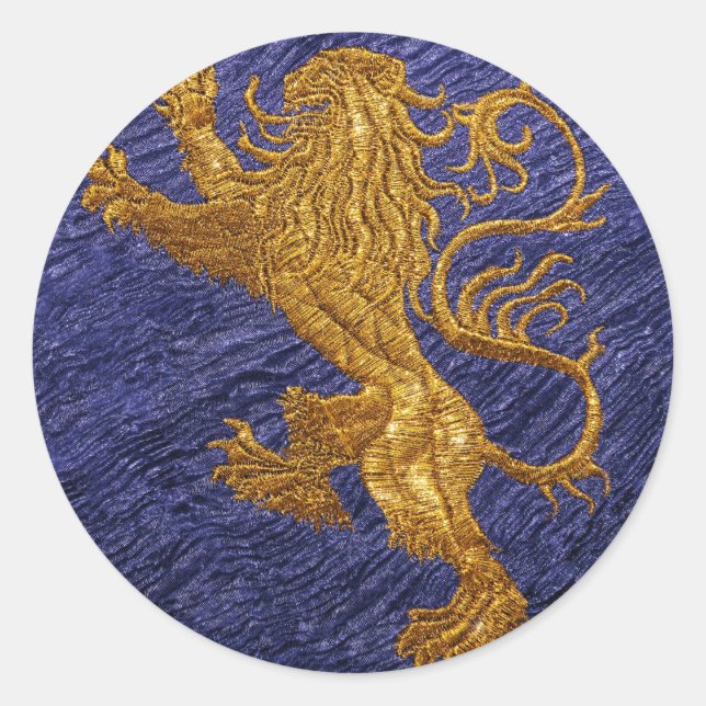 Rampant Lion - gold on blue Classic Round Sticker (Front)