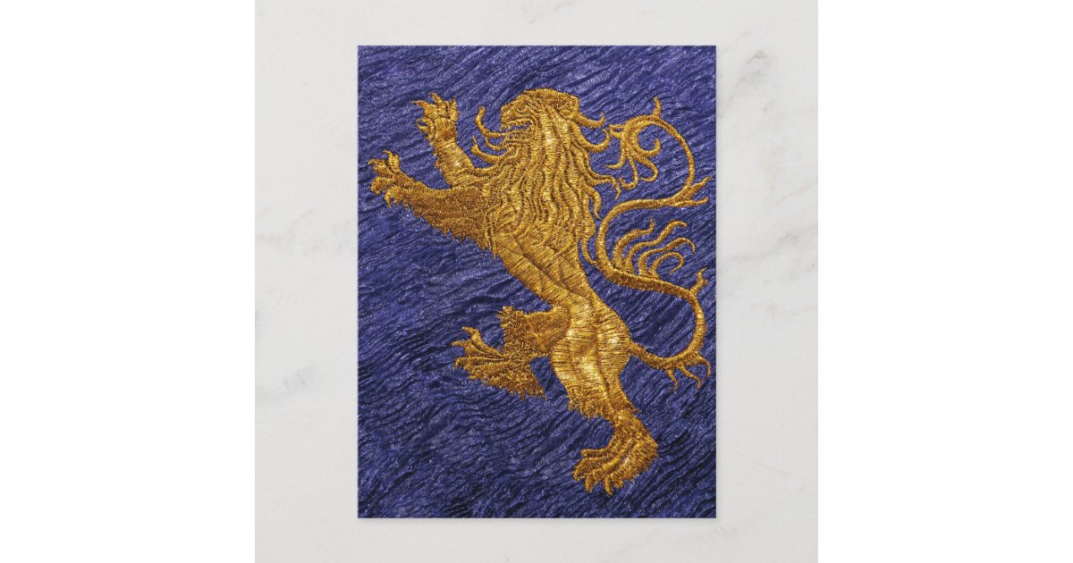 Rampant Lion - gold on blue Postcard | Zazzle