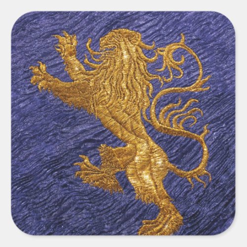 Rampant Lion _ gold on blue Square Sticker