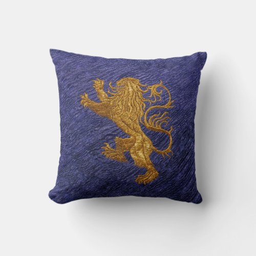 Rampant Lion _ gold on blue Throw Pillow