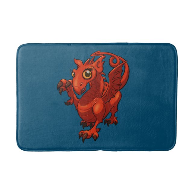 Rampant Little Welsh Baby Red Dragon Cartoon Bathroom Mat (Front)
