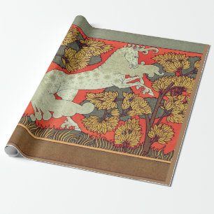 RAMPANT WHITE HORSE,TREES IN WOODLAND Art Nouveau Wrapping Paper