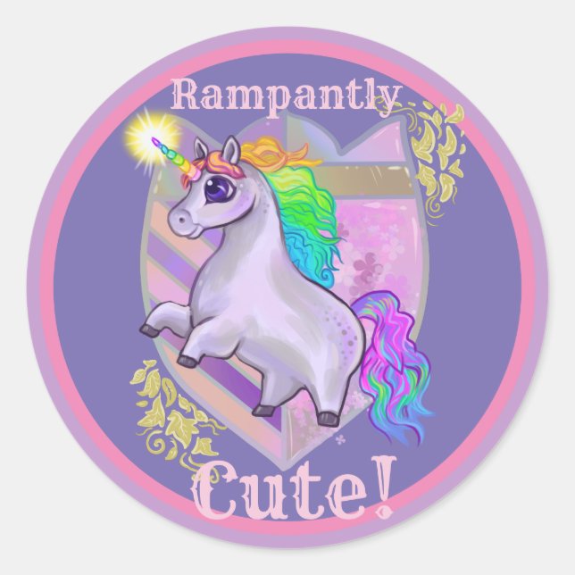 Rampantly Cute Unicorn Classic Round Sticker (Front)
