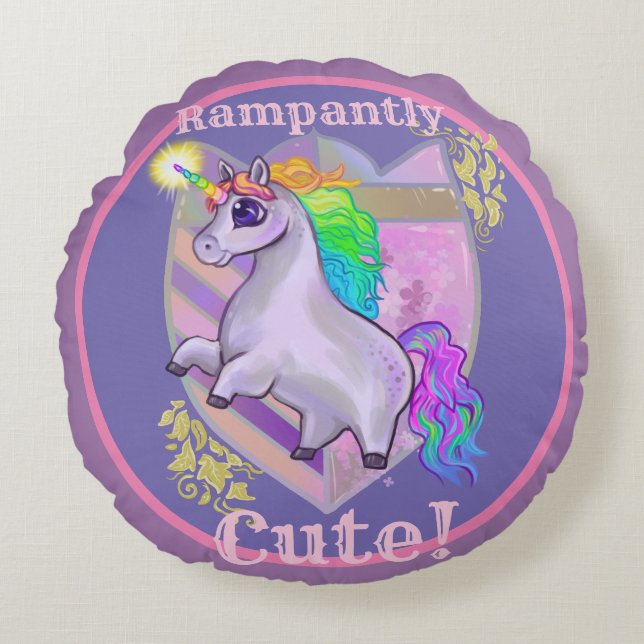 Rampantly Cute Unicorn Round Pillow (Front)