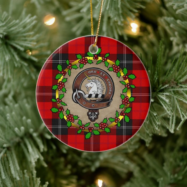Ramsay Clan Badge & Tartan Personalized Christmas Ceramic Ornament (Tree)