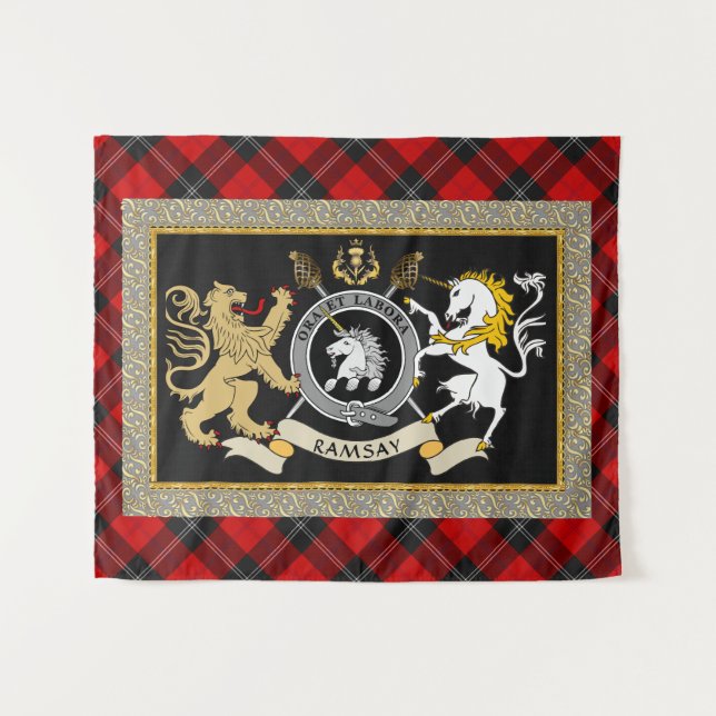 Ramsay Clan Badge & Tartan Personalized Tapestry (Front (Horizontal))