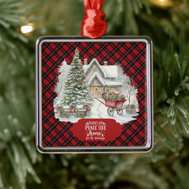 Ramsay Red Modern Clan Tartan Christmas  Metal Ornament (Tree)