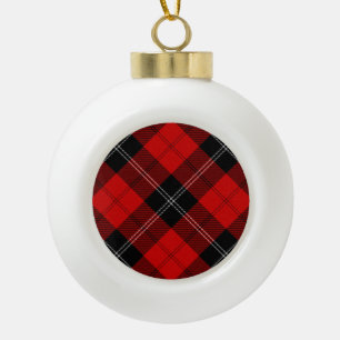 Ramsay tartan red black plaid ceramic ball christmas ornament