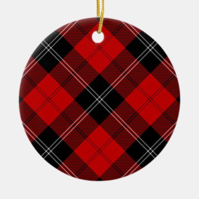 Ramsay tartan red black plaid ceramic ornament (Front)