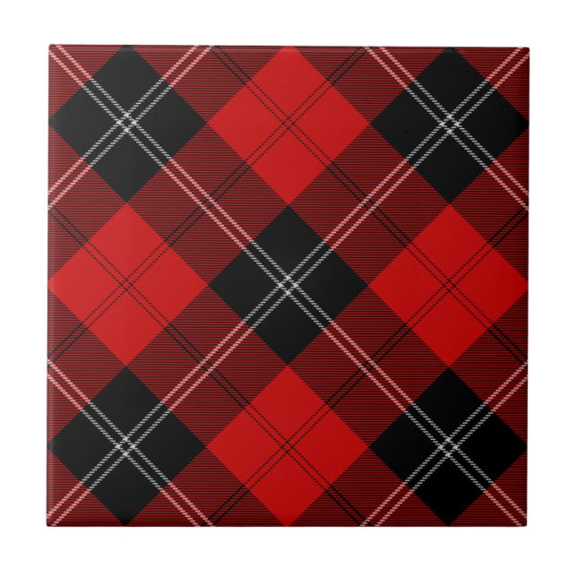 Ramsay tartan red black plaid ceramic tile (Front)