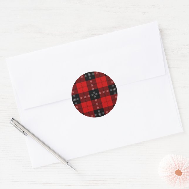 Ramsay tartan red black plaid classic round sticker (Envelope)