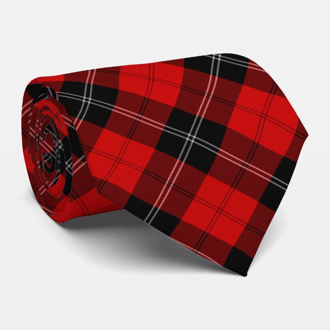 Ramsay tartan red black plaid neck tie (Rolled)