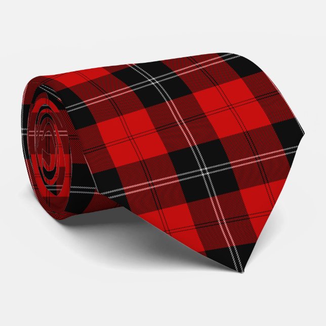 Ramsay tartan red black plaid neck tie (Rolled)