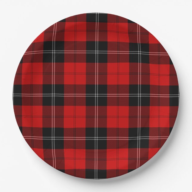 Ramsay tartan red black plaid paper plates (Front)