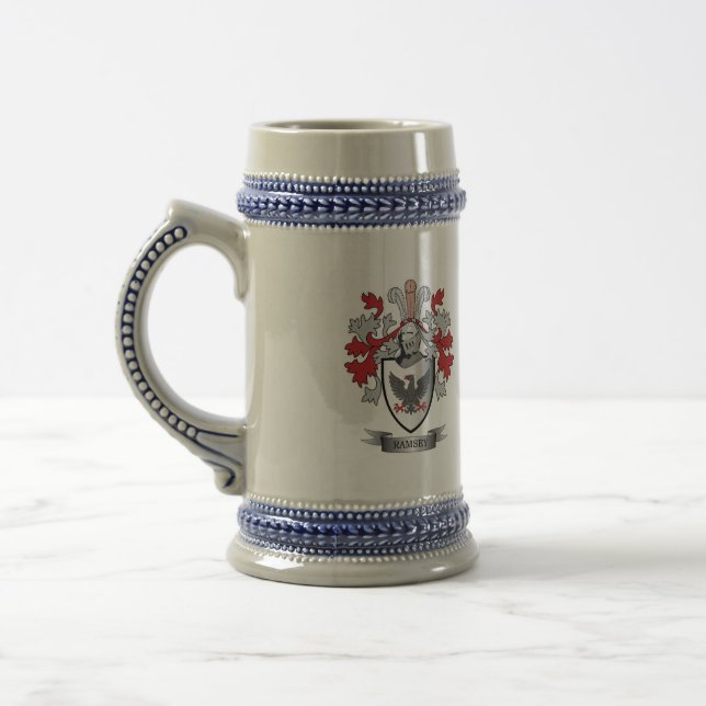 Ramsey Family Crest Coat of Arms Beer Stein (Left)