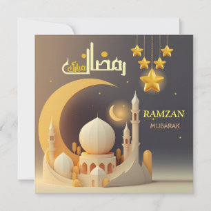 Ramzan Mubarak Typography Mosque & Golden Crescent Card