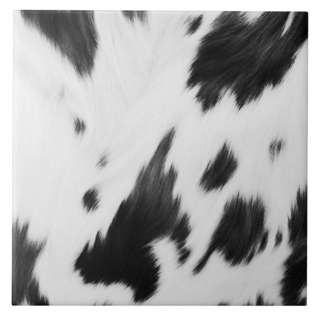 Ranch Cowboy Western Country Black White Cowhide Ceramic Tile (Front)
