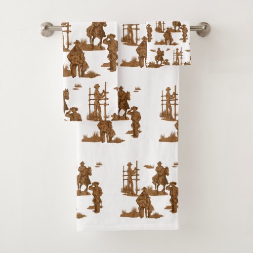 Ranch Cowboys Horse Calf Fence  Bath Towel Set