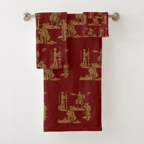 Ranch Cowboys Horse Calf Fence  Bath Towel Set