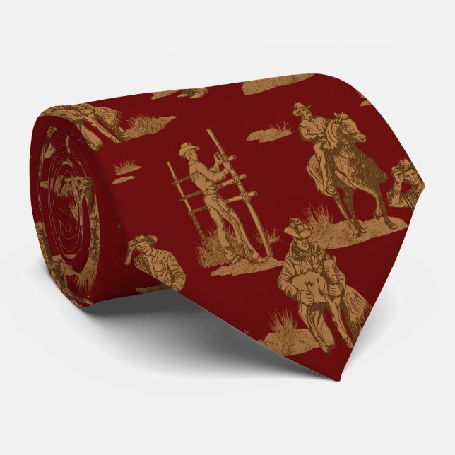 Ranch Cowboys Horse Calf Fence Throw Pillow Neck Tie (Rolled)