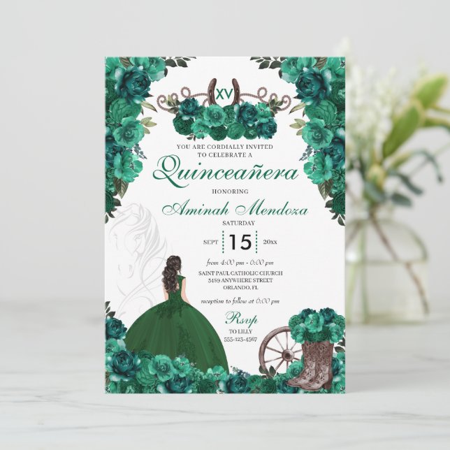 Ranch Cowgirl Boots Princess Charra Quinceañera Invitation (Standing Front)
