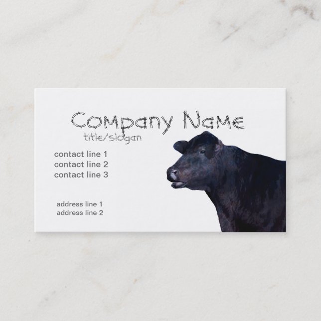 ranch farm business cards black Angus cow (Front)